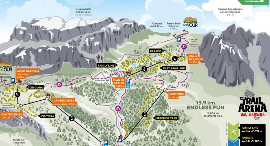 cicloturismo val gardena: mappa mountainbike